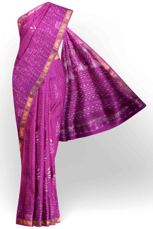 Purple Shibori Style Maheshwari Cotton Zari Border Saree