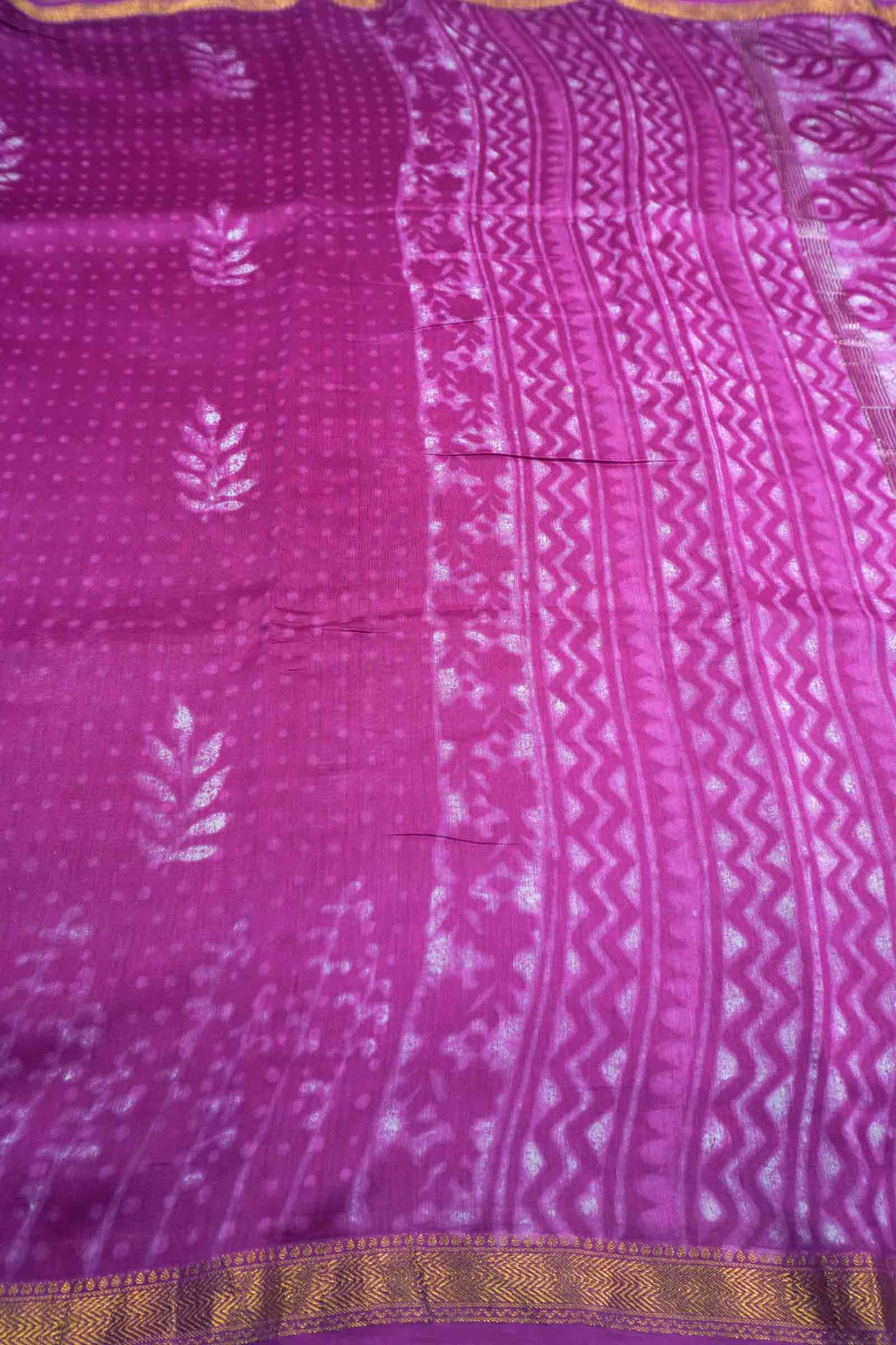 Purple Shibori Style Maheshwari Cotton Zari Border Saree
