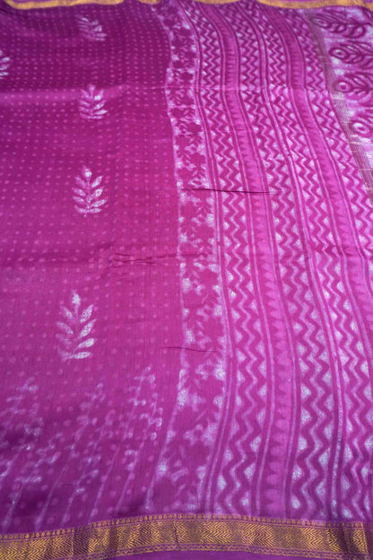 Purple Shibori Style Maheshwari Cotton Zari Border Saree