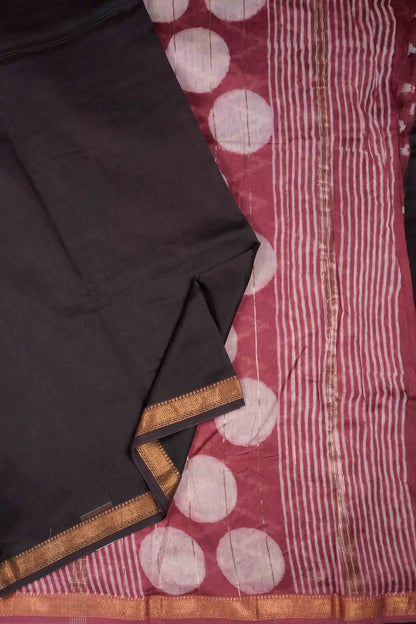 Black Brown Maheshwari Cotton  Zari Border Saree