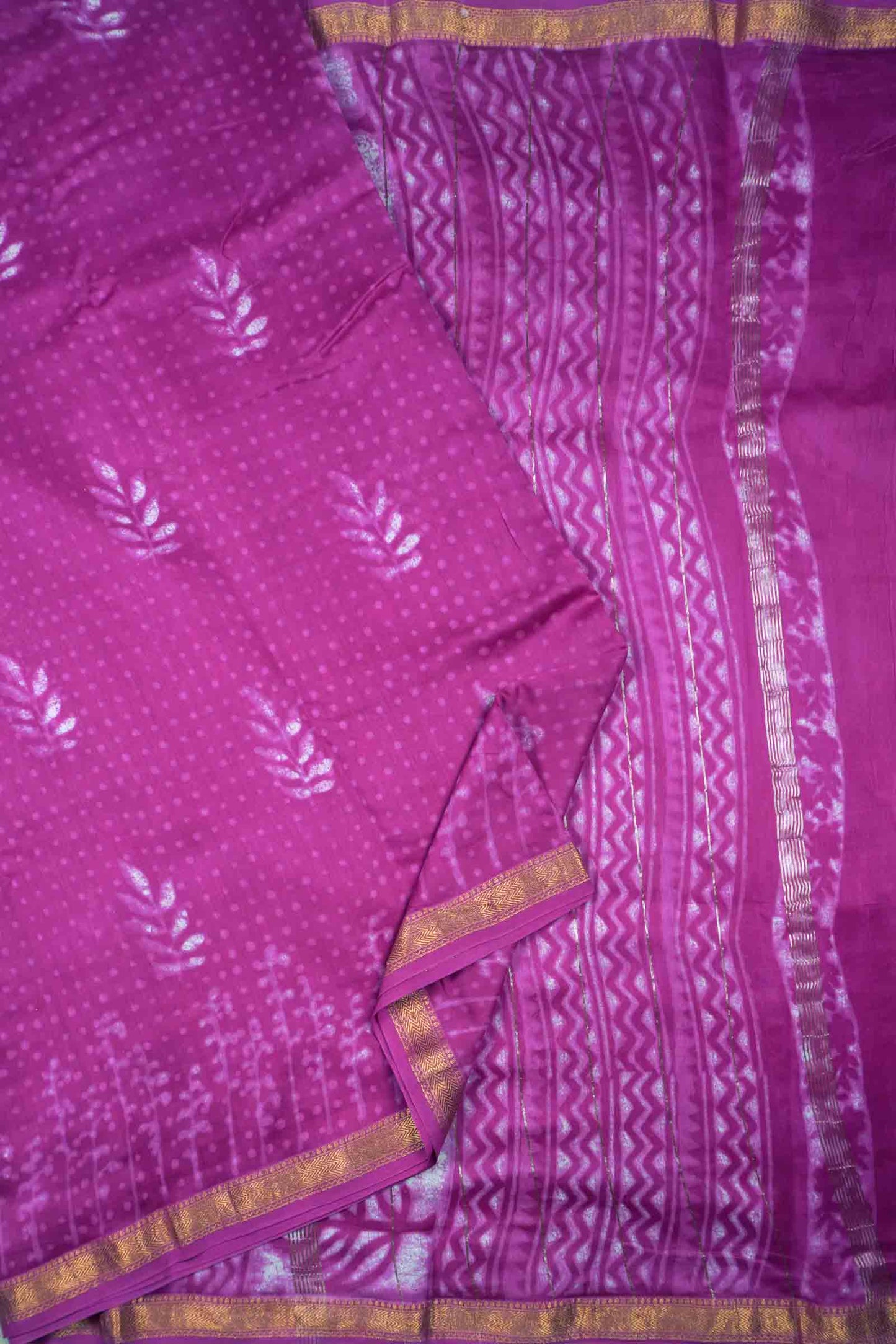 Purple Shibori Style Maheshwari Cotton Zari Border Saree