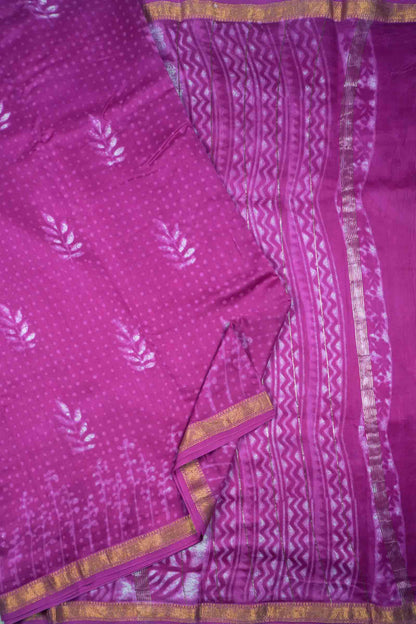 Purple Shibori Style Maheshwari Cotton Zari Border Saree