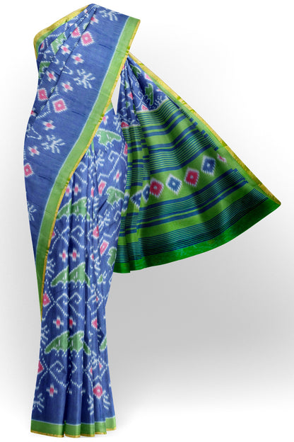 Dark Blue Ikkat Inspired Prints Fancy Cotton Saree