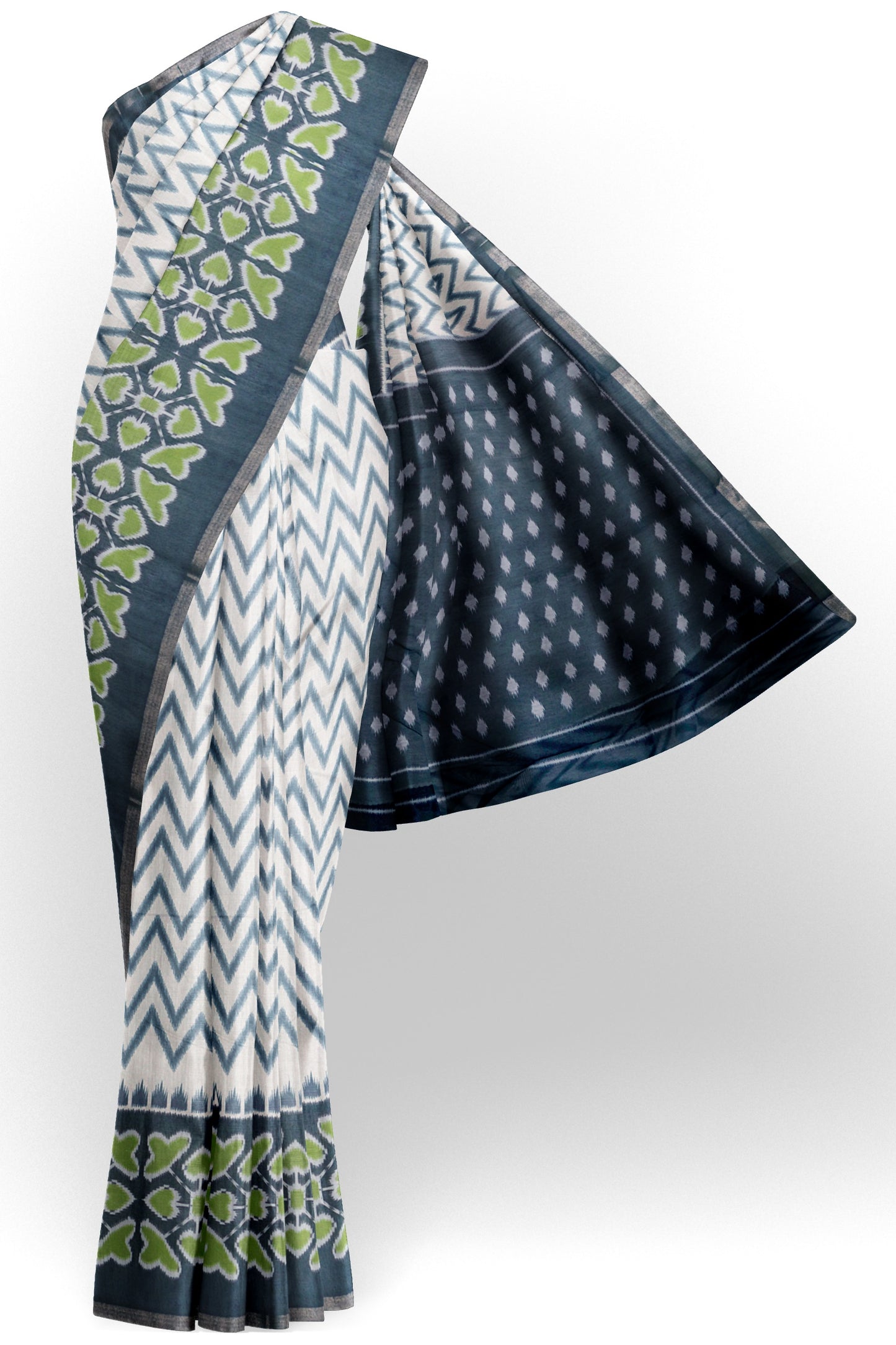 White Chevron Stripes Fancy Cotton Saree
