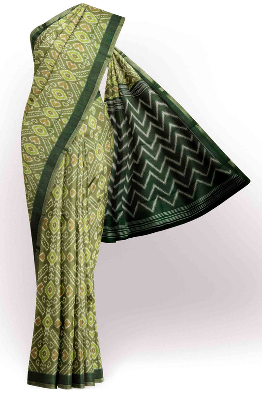 Olive Green Pochampalli Inspired Prints Fancy Cotton Saree