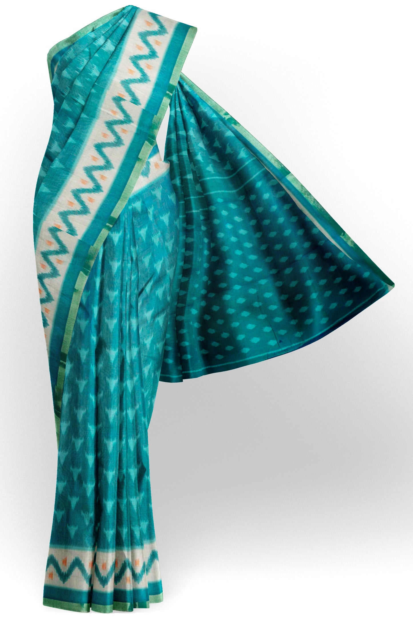 Teal Green Digital Printed Fancy Cotton Saree