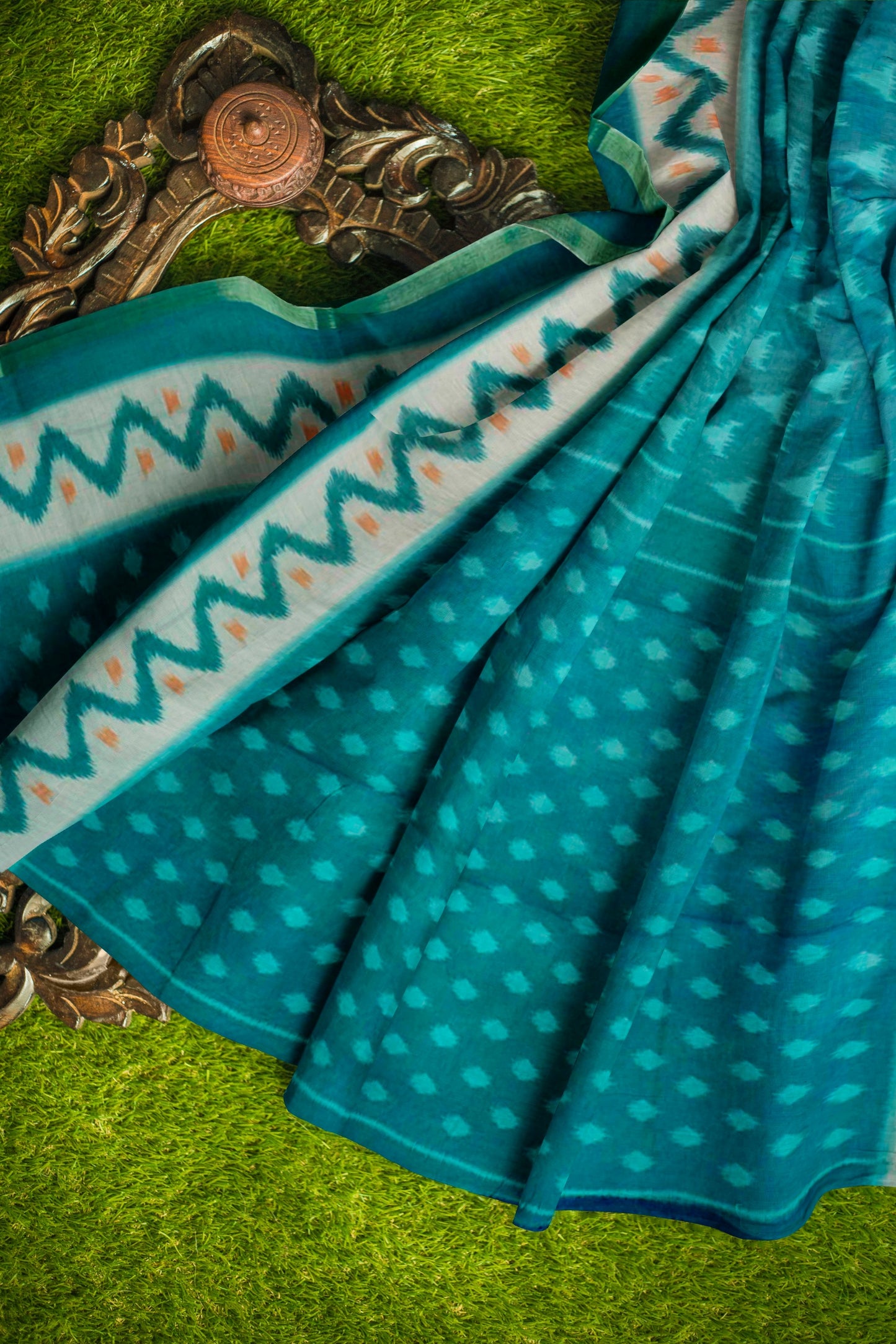 Teal Green Digital Printed Fancy Cotton Saree