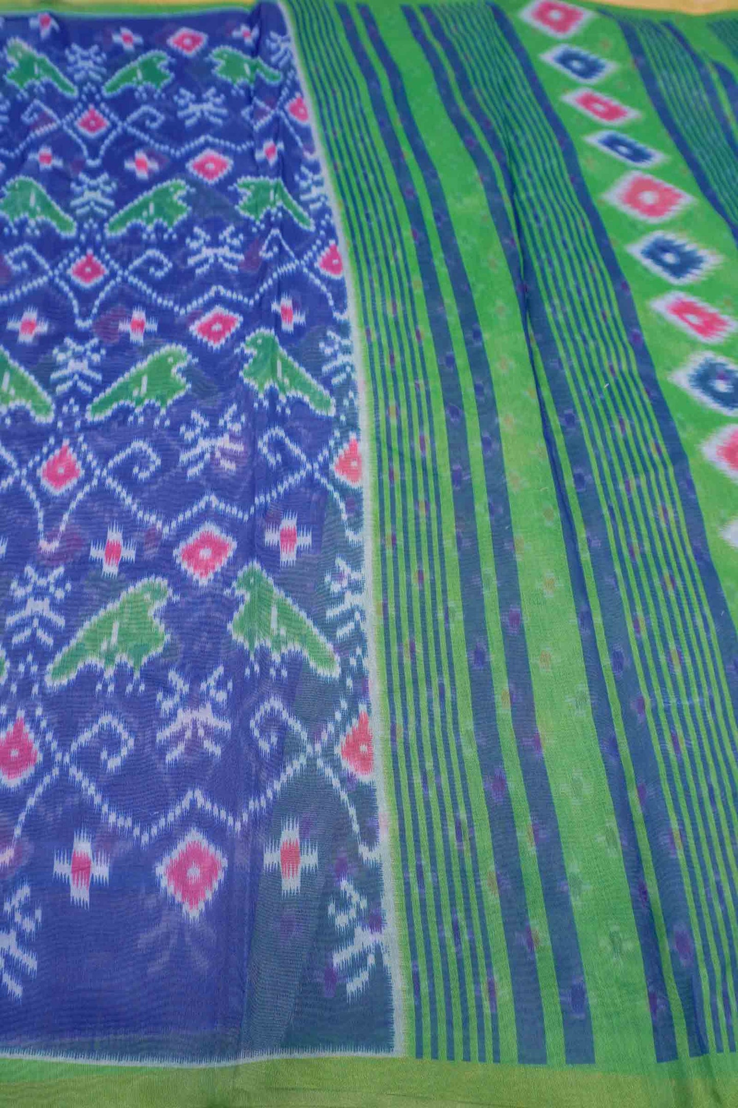 Dark Blue Ikkat Inspired Prints Fancy Cotton Saree