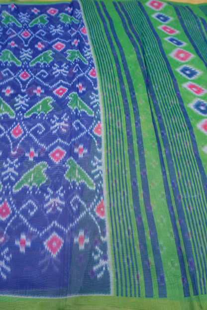 Dark Blue Ikkat Inspired Prints Fancy Cotton Saree