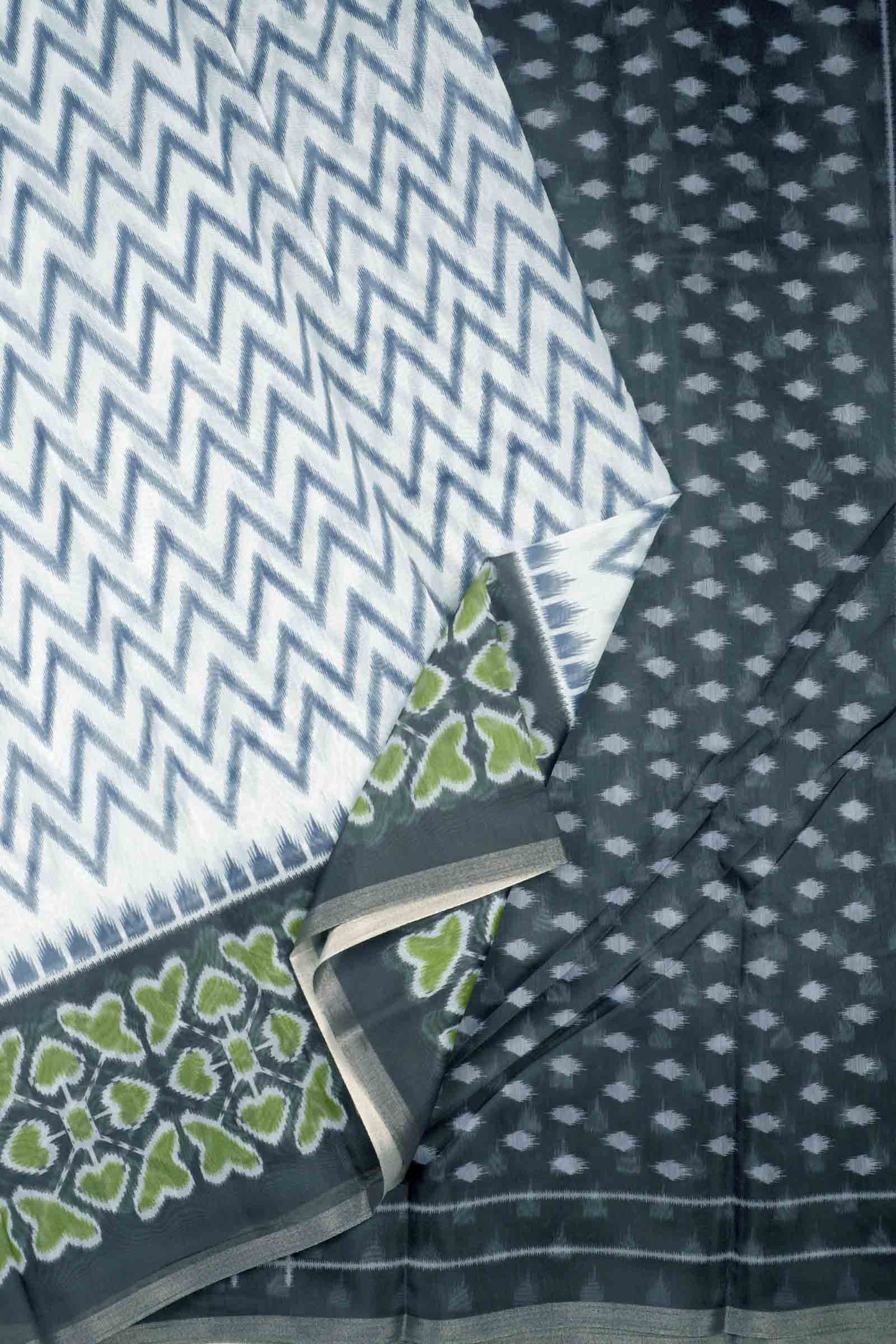 White Chevron Stripes Fancy Cotton Saree