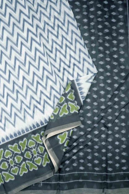 White Chevron Stripes Fancy Cotton Saree