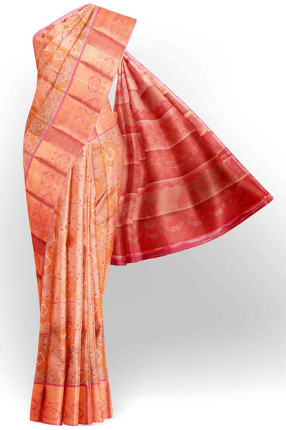 Mustard Yellow Pink Semi Silk Tissue Floral Vines Zari Pallu Saree