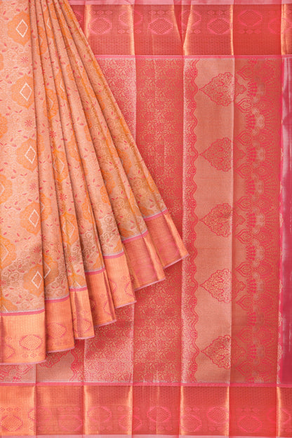 Mustard Yellow Pink Semi Silk Tissue Floral Vines Zari Pallu Saree
