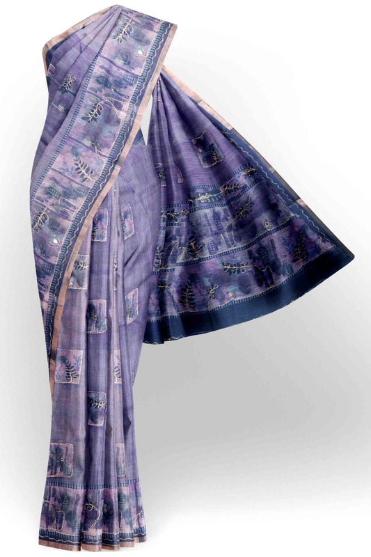 Lavender  Semi Linen Silver Vines Saree