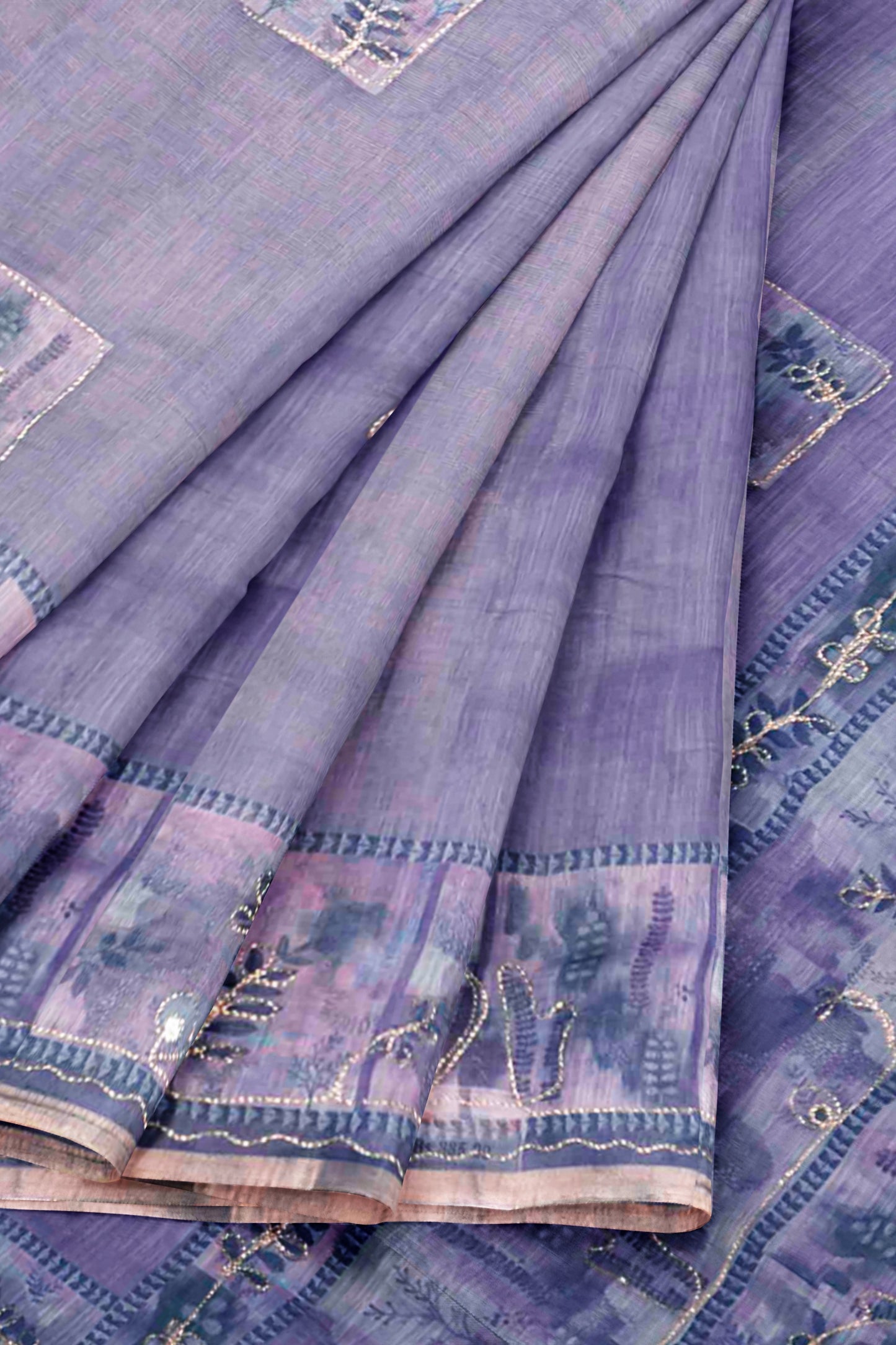Lavender  Semi Linen Silver Vines Saree
