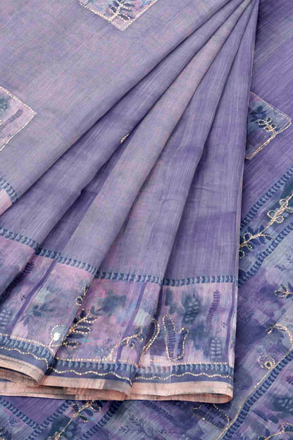 Lavender  Semi Linen Silver Vines Saree
