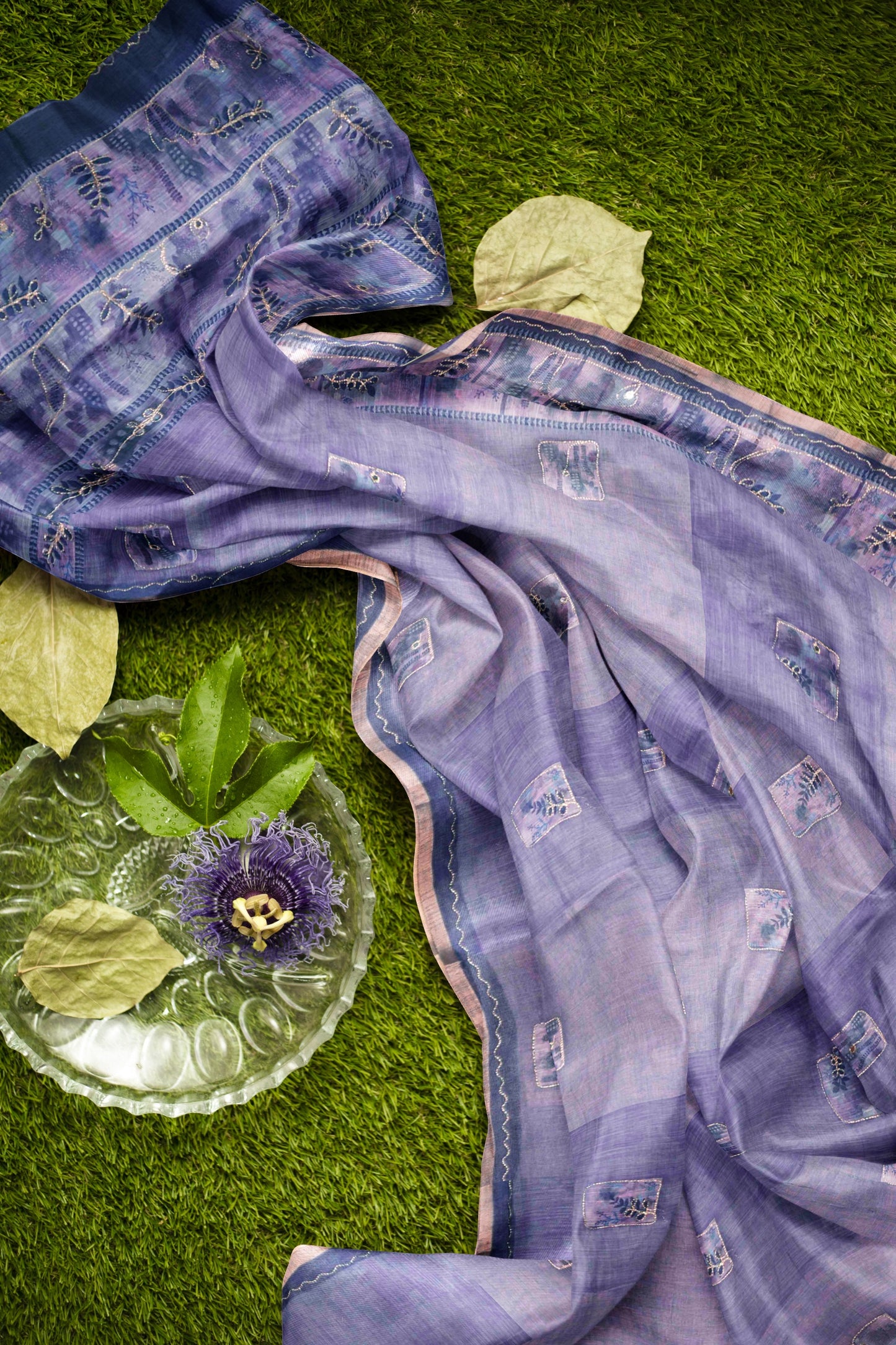 Lavender  Semi Linen Silver Vines Saree