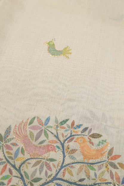 Off White Semi Linen Tree of Life Saree