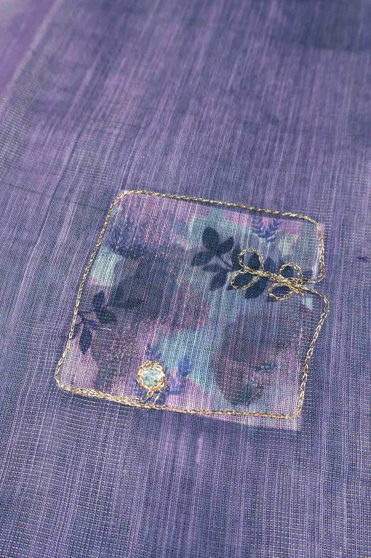 Lavender  Semi Linen Silver Vines Saree