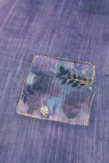 Lavender  Semi Linen Silver Vines Saree