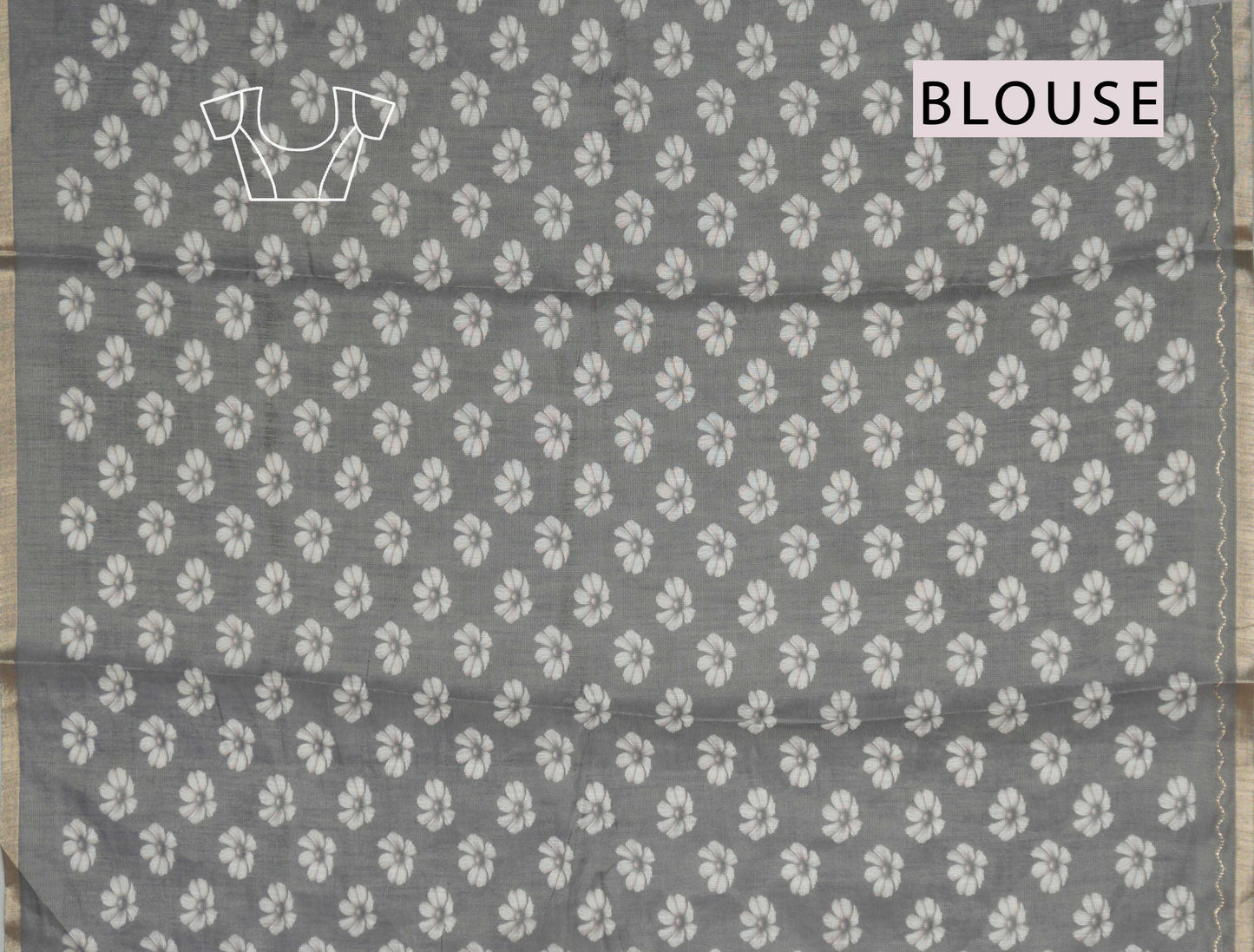 Grey Semi Linen Floral Frames Saree