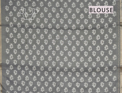Grey Semi Linen Floral Frames Saree