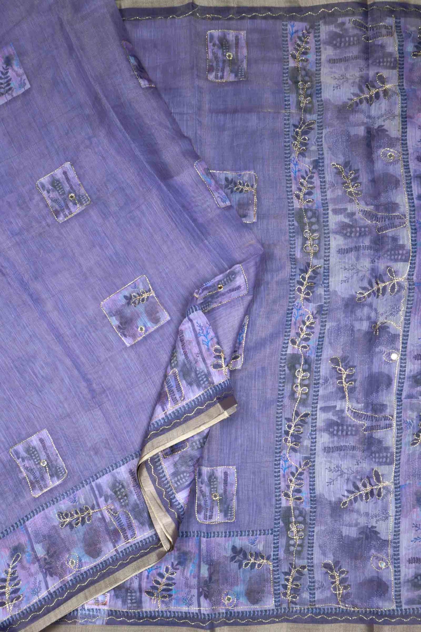 Lavender  Semi Linen Silver Vines Saree