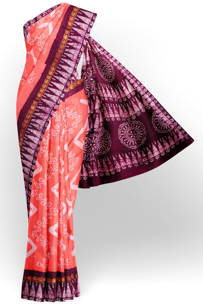 Pink Peach Pure Sungudi Cotton Contrast Temple Border Saree
