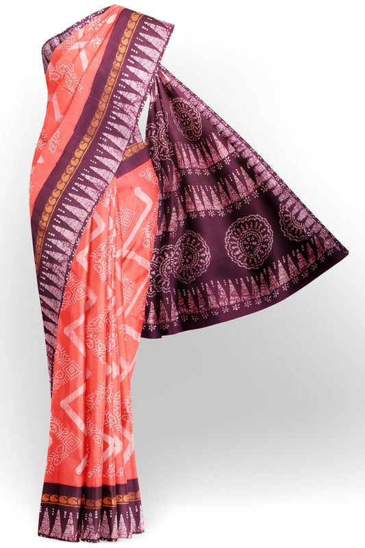 Pink Peach Pure Sungudi Cotton Temple Border Saree