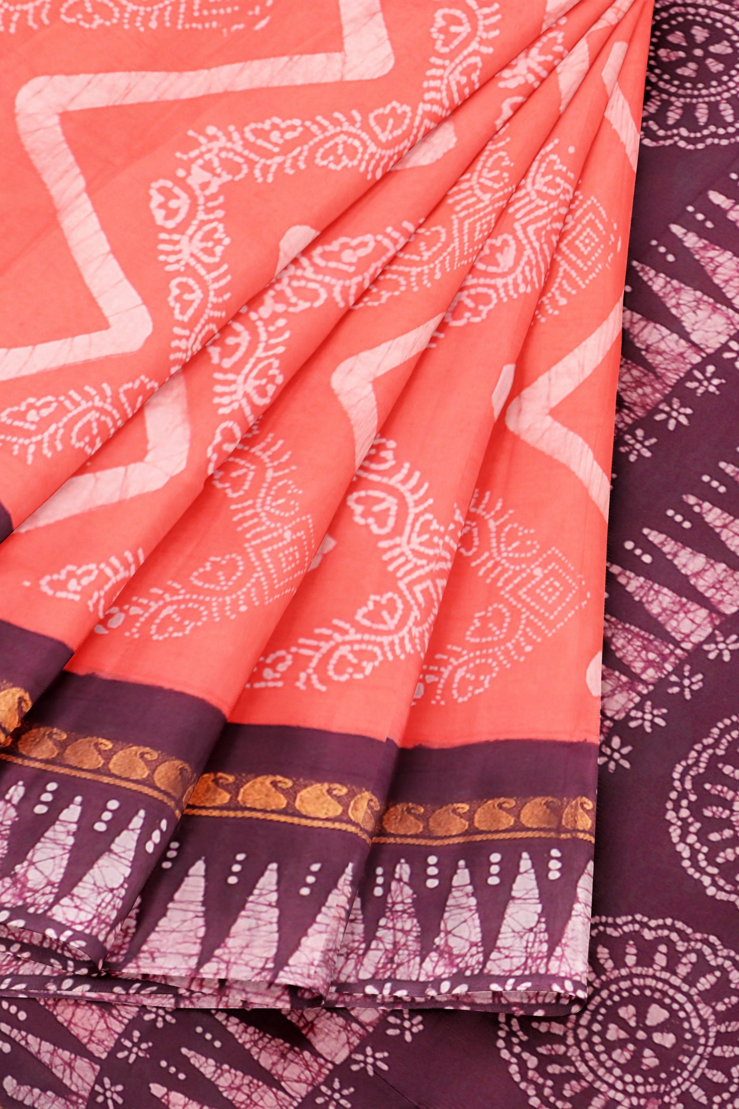 Pink Peach Pure Sungudi Cotton Temple Border Saree