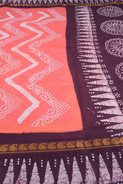 Pink Peach Pure Sungudi Cotton Temple Border Saree