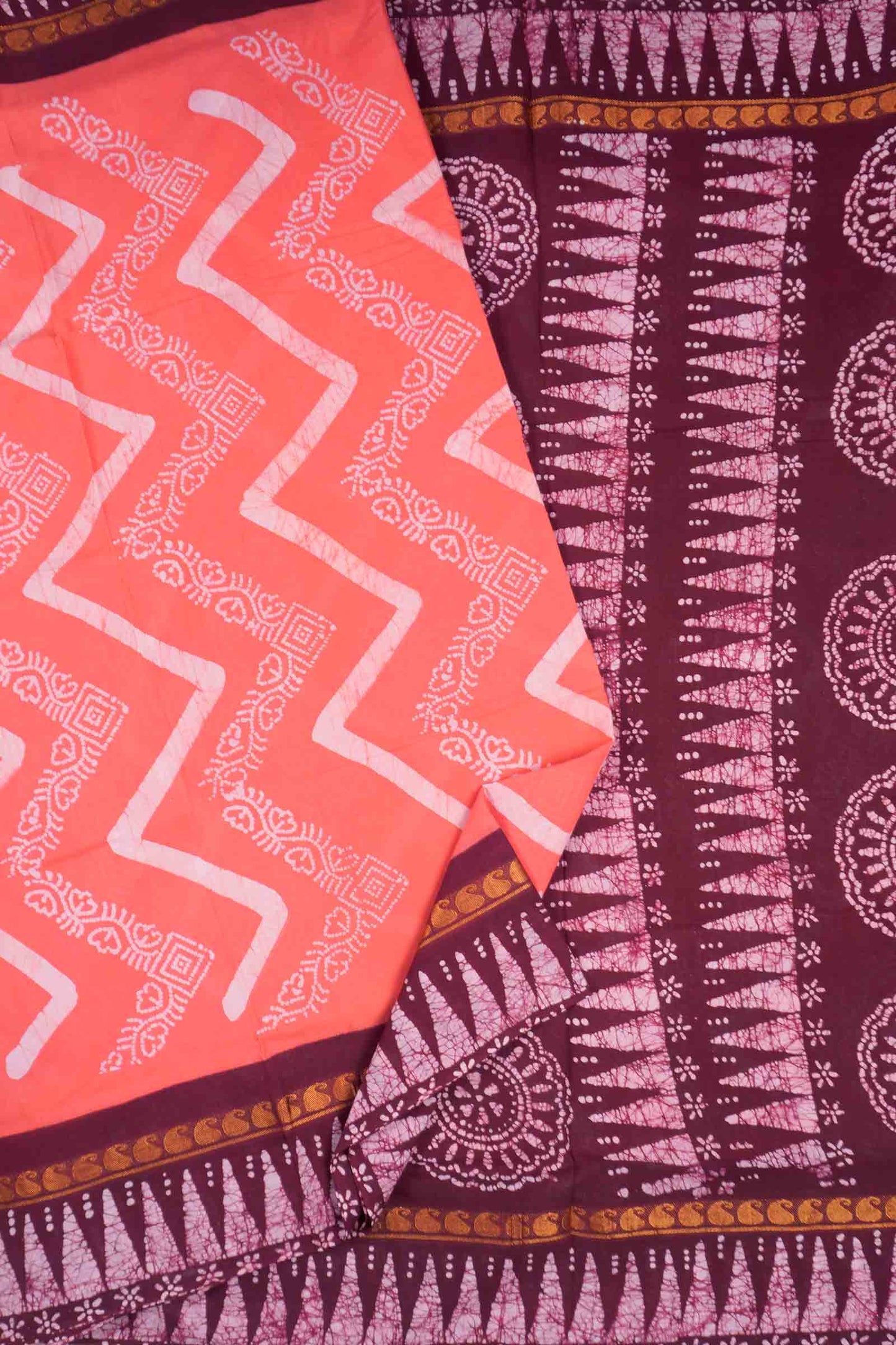 Pink Peach Pure Sungudi Cotton Temple Border Saree