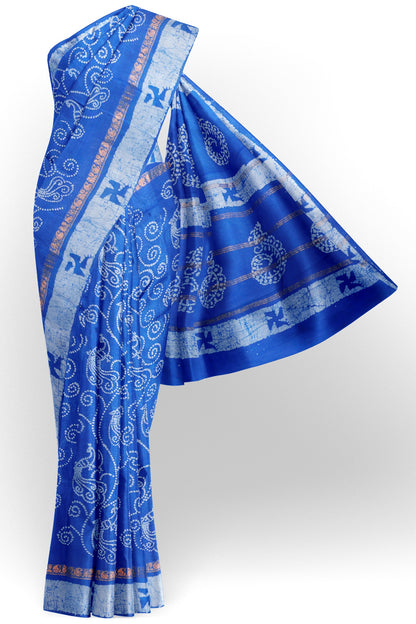 Royal Blue Pure Sungudi Cotton Floral Dots Print Saree