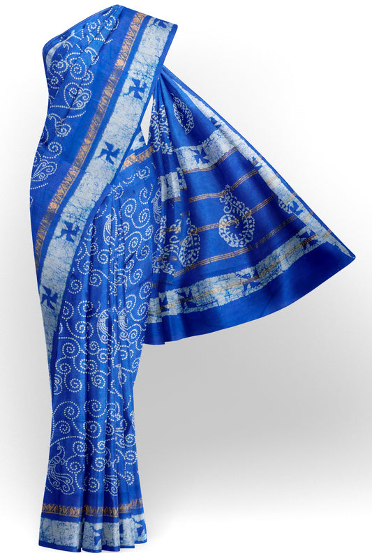 Royal Blue Pure Sungudi Cotton Peacock Print Saree