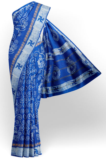 Blue Pure Sungudi Cotton Floral Dots Shell Pallu Saree
