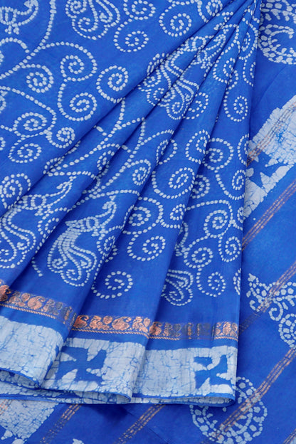 Royal Blue Pure Sungudi Cotton Floral Dots Print Saree