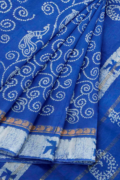 Blue Pure Sungudi Cotton Floral Dots Shell Pallu Saree