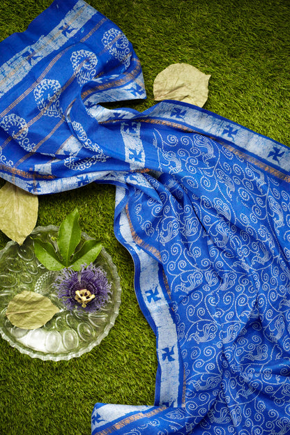Royal Blue Pure Sungudi Cotton Peacock Print Saree