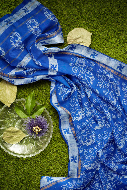 Blue Pure Sungudi Cotton Floral Dots Shell Pallu Saree