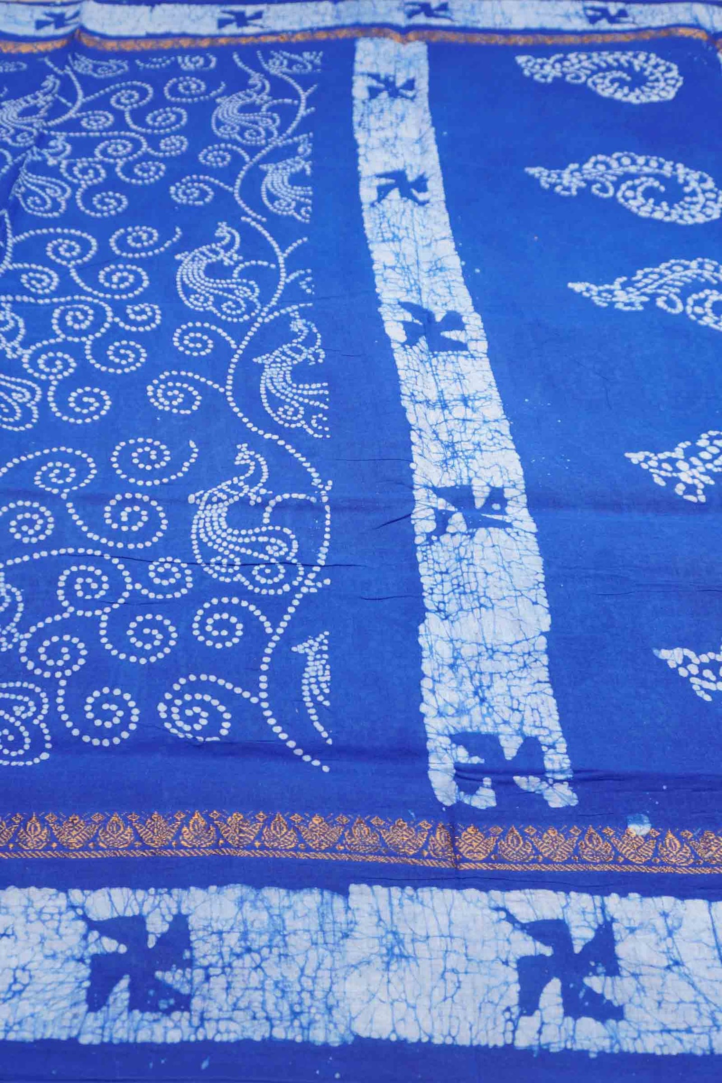 Royal Blue Pure Sungudi Cotton Peacock Print Saree