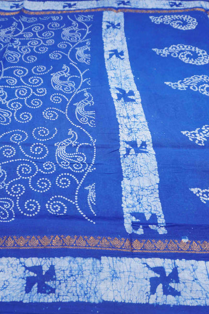 Royal Blue Pure Sungudi Cotton Peacock Print Saree