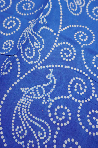 Royal Blue Pure Sungudi Cotton Peacock Print Saree