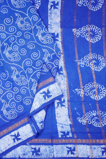 Royal Blue Pure Sungudi Cotton Peacock Print Saree