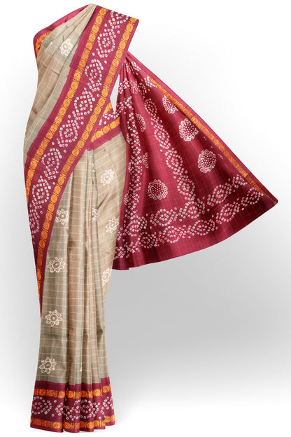 Sandal Pure Sungudi Cotton Self Checks Contrast Border Saree