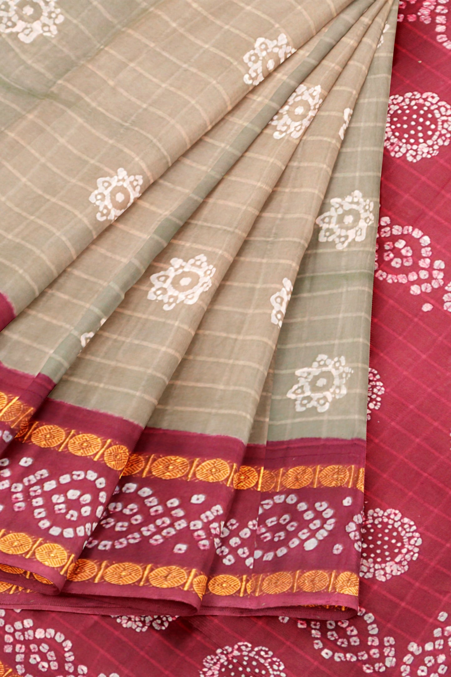 Sandal Pure Sungudi Cotton Self Checks Contrast Border Saree