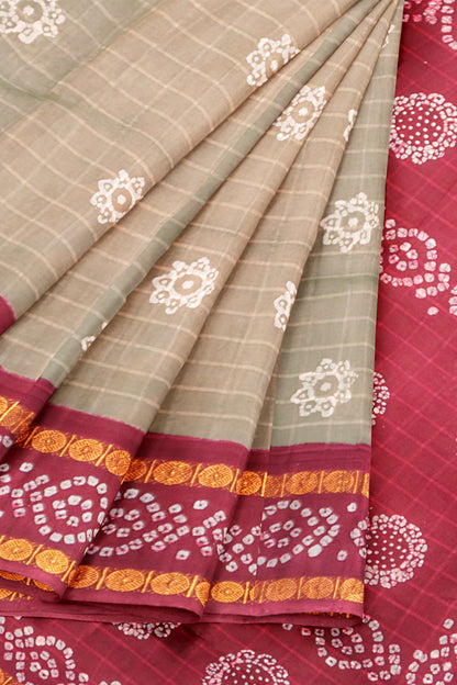 Sandal Pure Sungudi Cotton Self Checks Contrast Border Saree