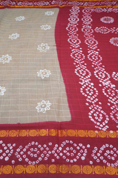 Sandal Pure Sungudi Cotton Self Checks Contrast Border Saree