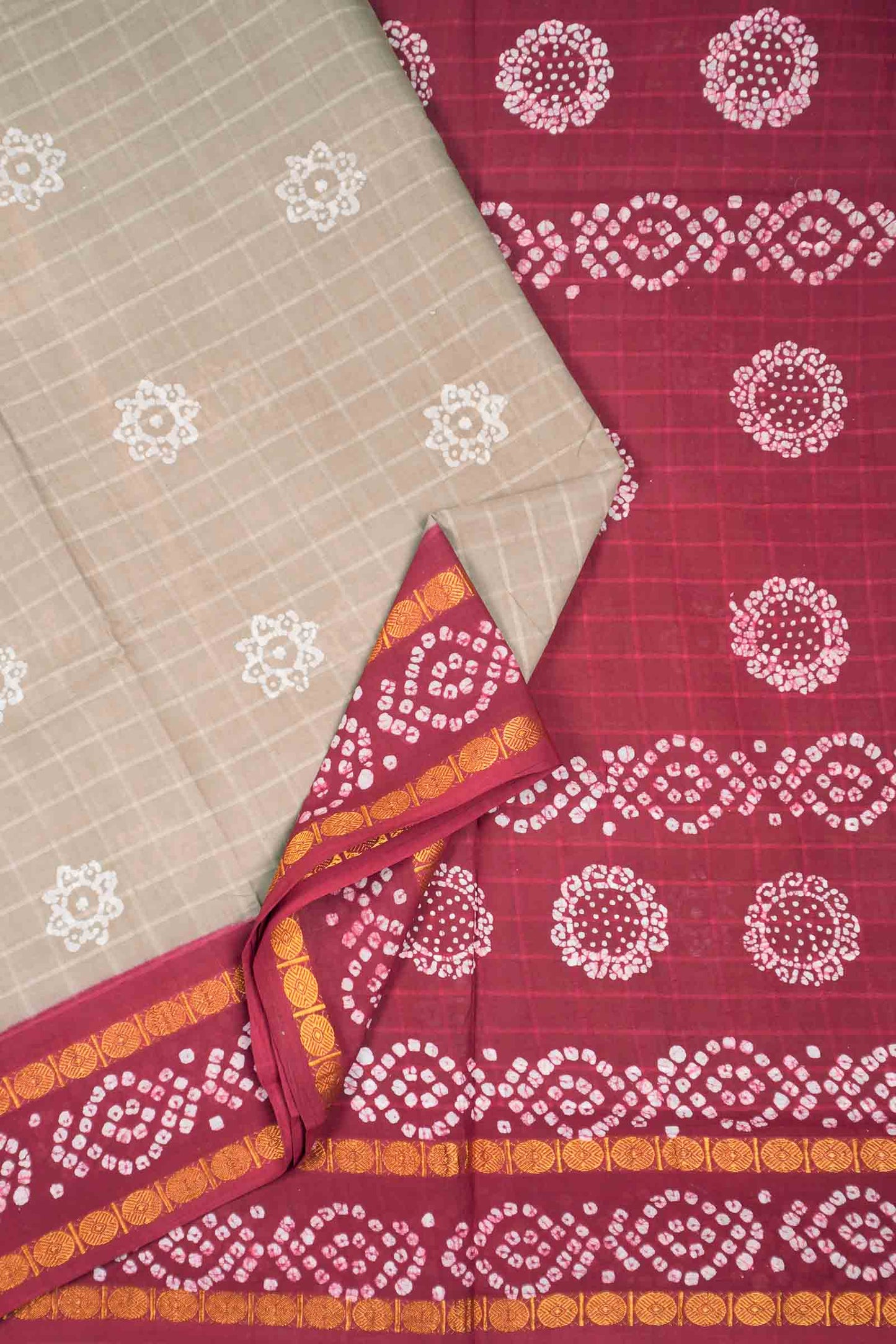 Sandal Pure Sungudi Cotton Self Checks Contrast Border Saree