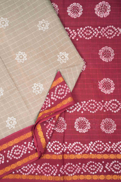 Sandal Pure Sungudi Cotton Self Checks Contrast Border Saree