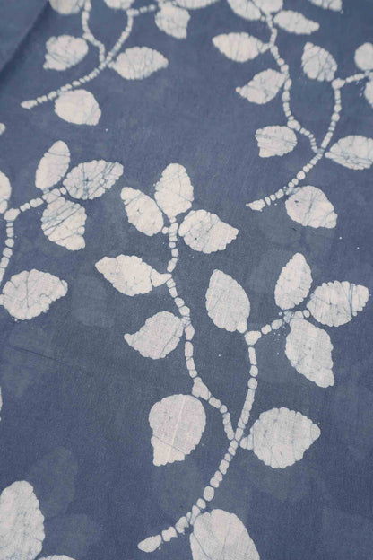 Denim Grey Pure Sungudi Cotton Summer Leaves Print Saree